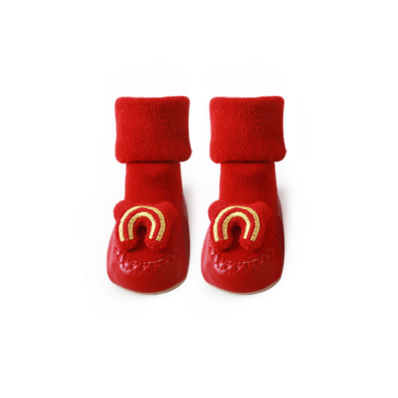 20 nuevo Otoño e Invierno Terry engrosó zapatos y calcetines de bebé Año Nuevo rojo antideslizante piso calcetines para niños pequeños calcetines para bebés recién nacidos