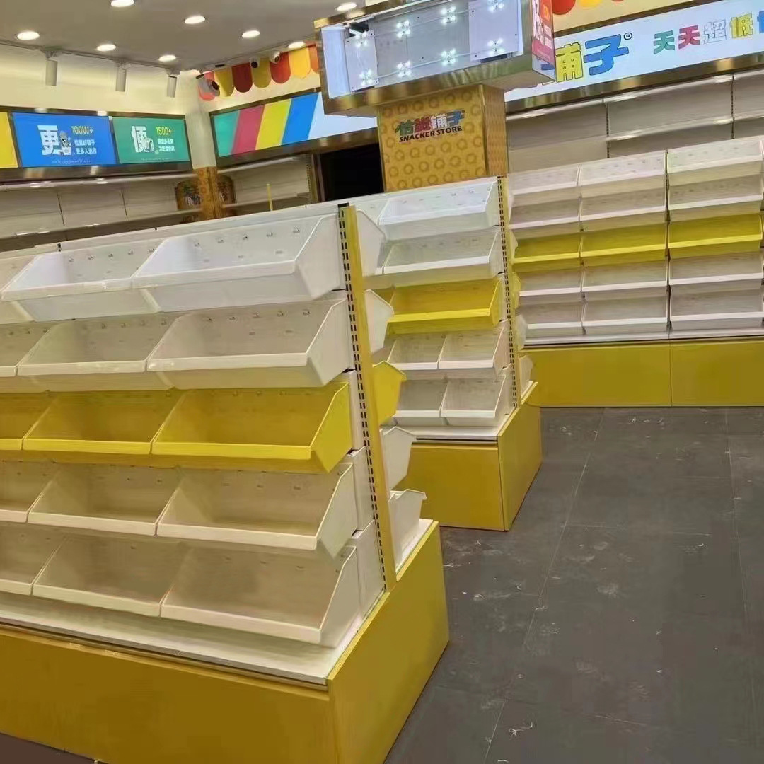 Exhibidor de Dulces de Acero Laminado en Frío de Jiangsu, Amarillo, de Una o Dos Caras, de Cinco Niveles, Multicolor, para Almacenamiento Comercial