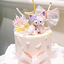 粉色小狐狸烘焙蛋糕装饰摆件川沙妲己女孩儿童生日派对装扮插件
