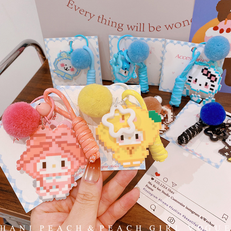 Hd10465A04 Handmade Bean Pixel Bunny Car Keychain Pendant Cartoon Cute Bag Pendant Girl