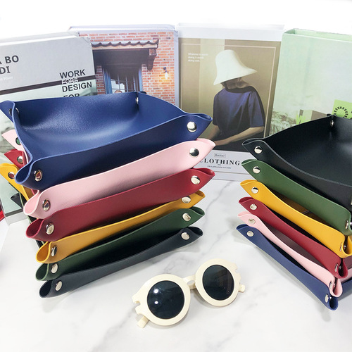 Living room foldable dice storage tray PU four-corner dice game tray home multi-color desktop storage tray