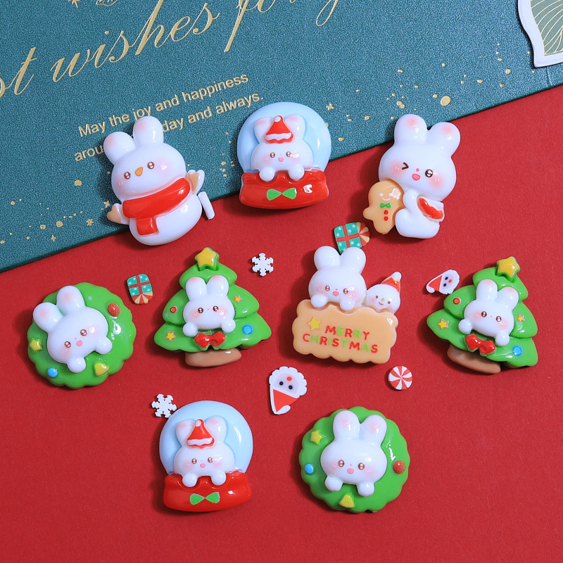 かわいいクリスマスのウサギのウサギの子供の趣味の手作りのdiyクリームの携帯のケースの髪飾りのヘアピンのアクセサリーの樹脂の部品の卸売り|undefined