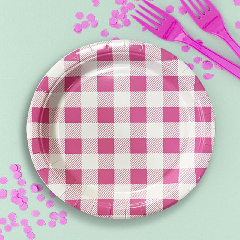 Color checkered green paper tray paper cup holiday birthday party picnic with disposable tableware suit 20