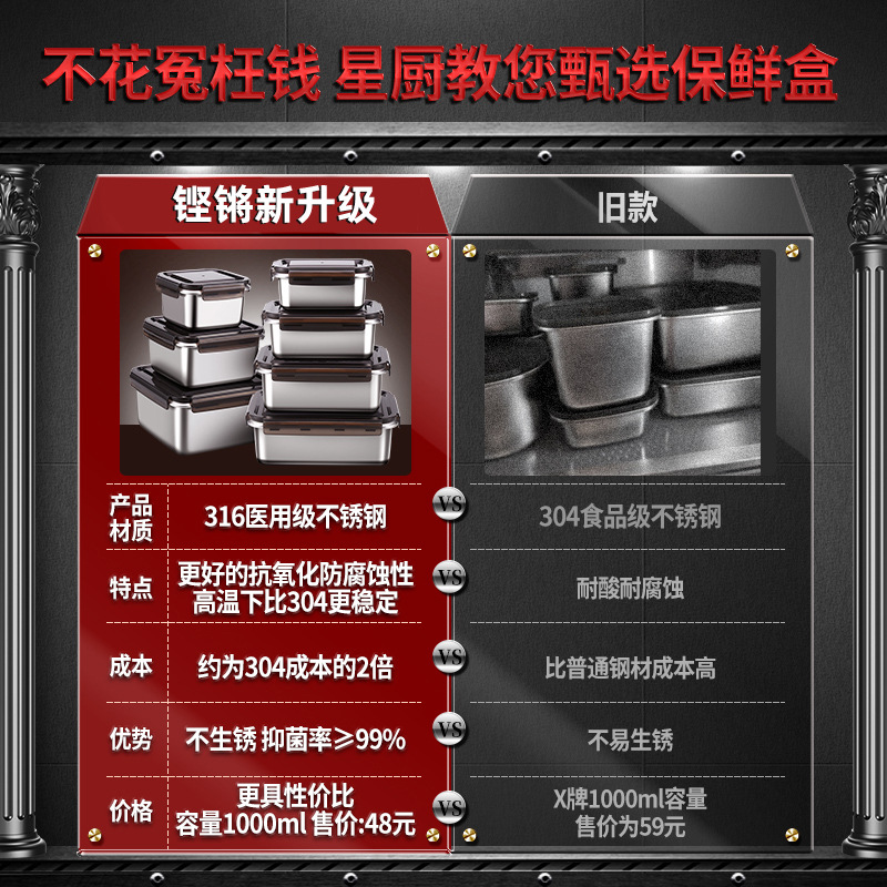 316 caja de almacenamiento de acero inoxidable puede calentar la caja de almuerzo de microondas caja de frutas caja de almuerzo congelada caja de almacenamiento