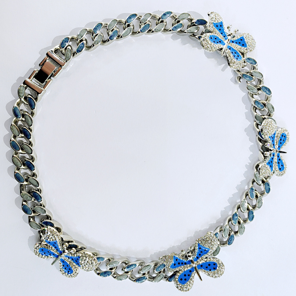 Retro Color Block Butterfly Alloy Rhinestone Enamel Womenu0027S Necklace 1 Piece