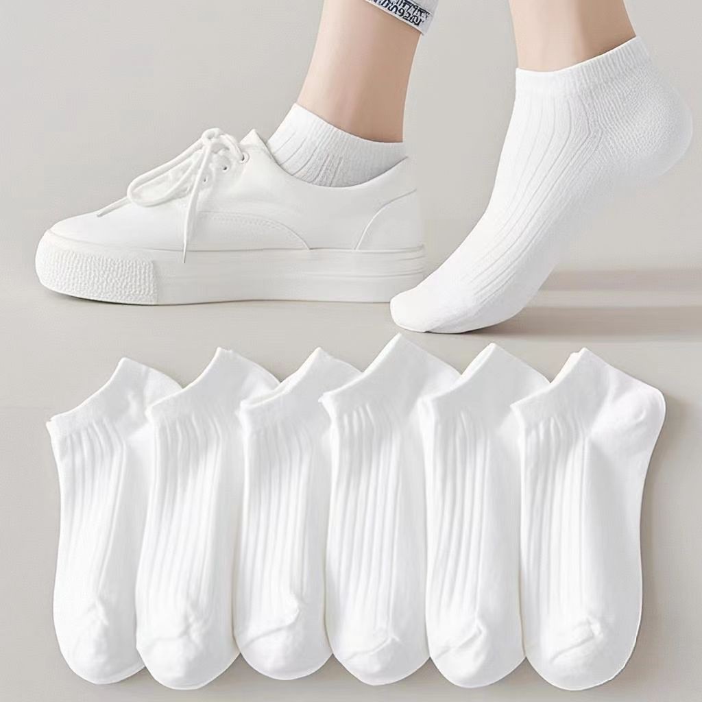 White Socks Women's Short Socks Summer Thin Sports Cotton Socks Solid Color Girls Shallow Breathable Spring and Summer Boat Socks Wholesale