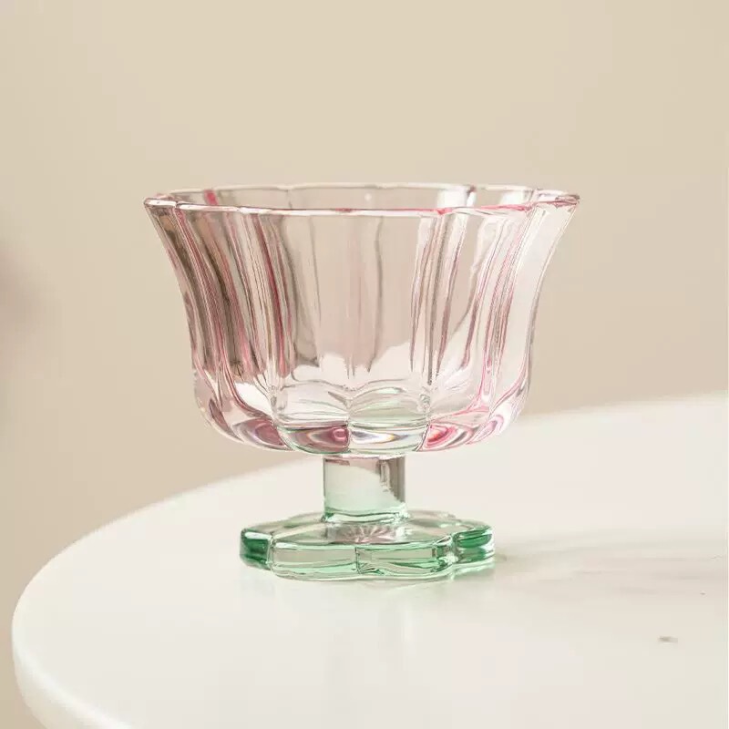 ins风花瓣杯子玻璃杯女中式风透明高脚杯少女心花开甜品杯甜酒杯|undefined
