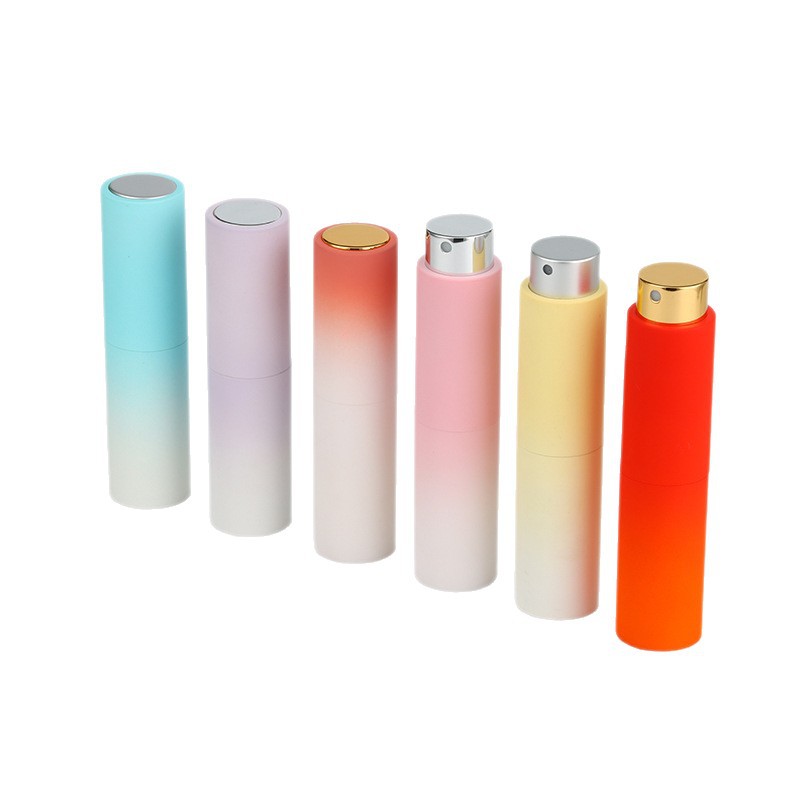 Fabricantes de botellas de perfume recargables telescópicas giratorias de 8 ml con pintura táctil y de color degradado, botellas de spray bucal, etc., en stock, entrega inmediata.