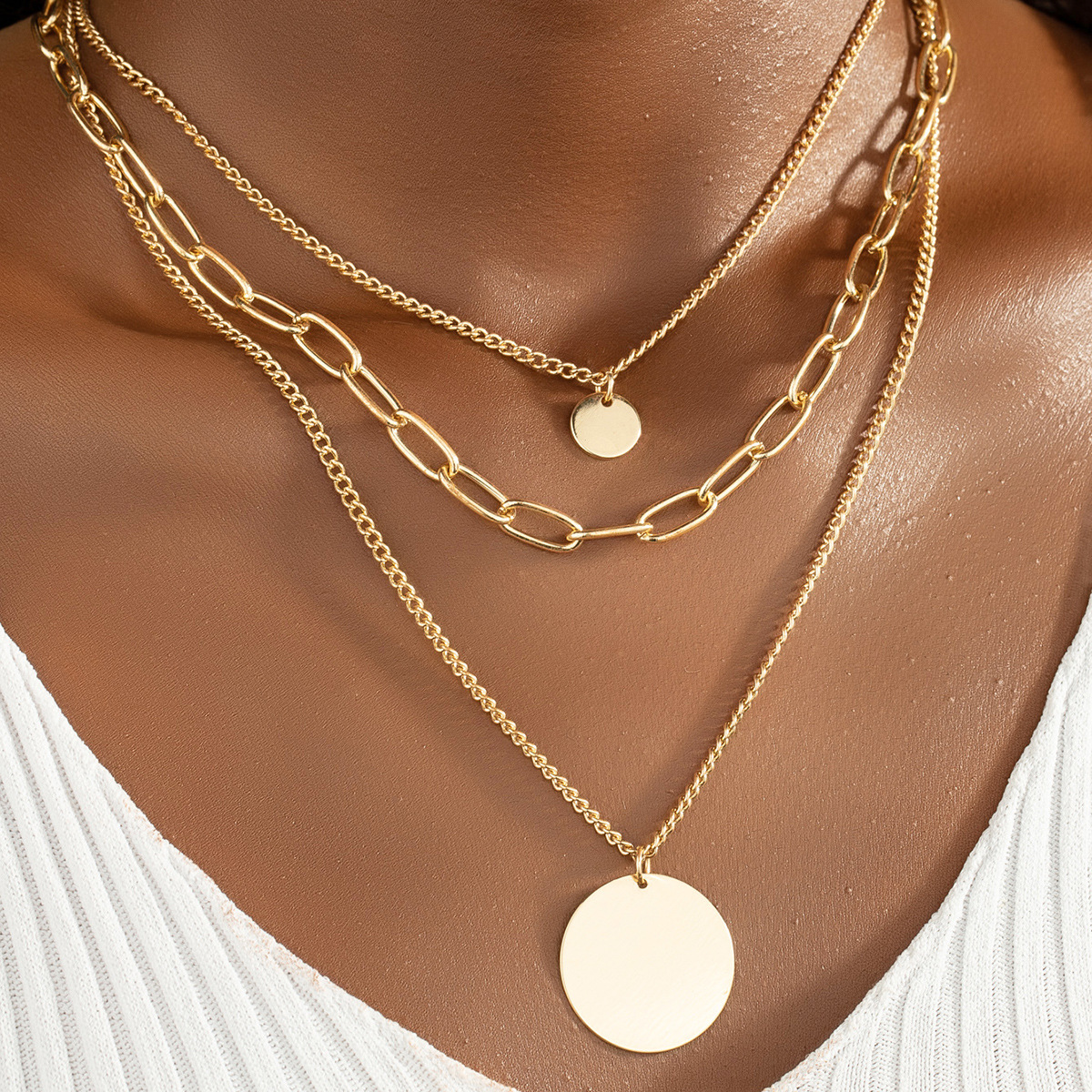 Europe and America Popular new pattern Jewelry Wholesale 1 three layers Wafer Necklace Europe and America Cross border fashion Choker Qingdao Jewelry