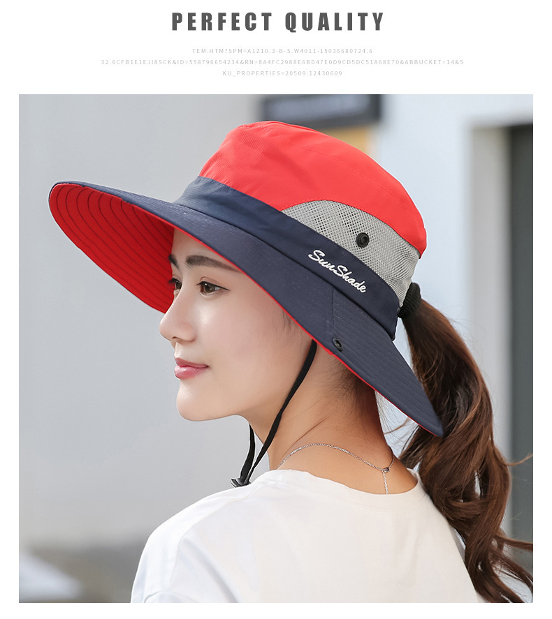 امرأة النمط الكوري كتلة اللون طنف واسعة قبعة الشمس display picture 3