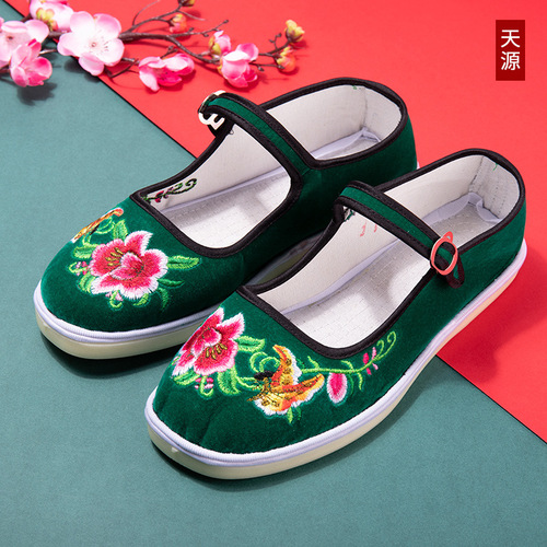 Old Beijing cotton shoes, colorful embroidered women's shoes with cowhide soles, layered bottom cotton shoes for women, anti-slip and wear-resistant work shoes