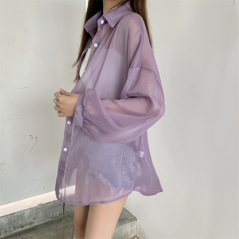 112g Weight Long Sleeve Sleeve Length Single Breasted Placket Type Shirtsleeve Sleeve Type Polyester, Chiffon Fabric Type Regular Top Length Cardigan Tops Type Holiday Occasion Shirt Collar Neckline Loose Fit Type Solid Color Pattern Summer, Spring Season Women's Gender Casual Style Wholesale Women's Casual Solid Color Long Sleeve Blouses 29