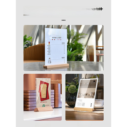 Display Stand for Restaurant Milk Tea Shop Menu, Double-Sided Wooden Card Frame with A4 Acrylic, Fast-Moving Product Showcase