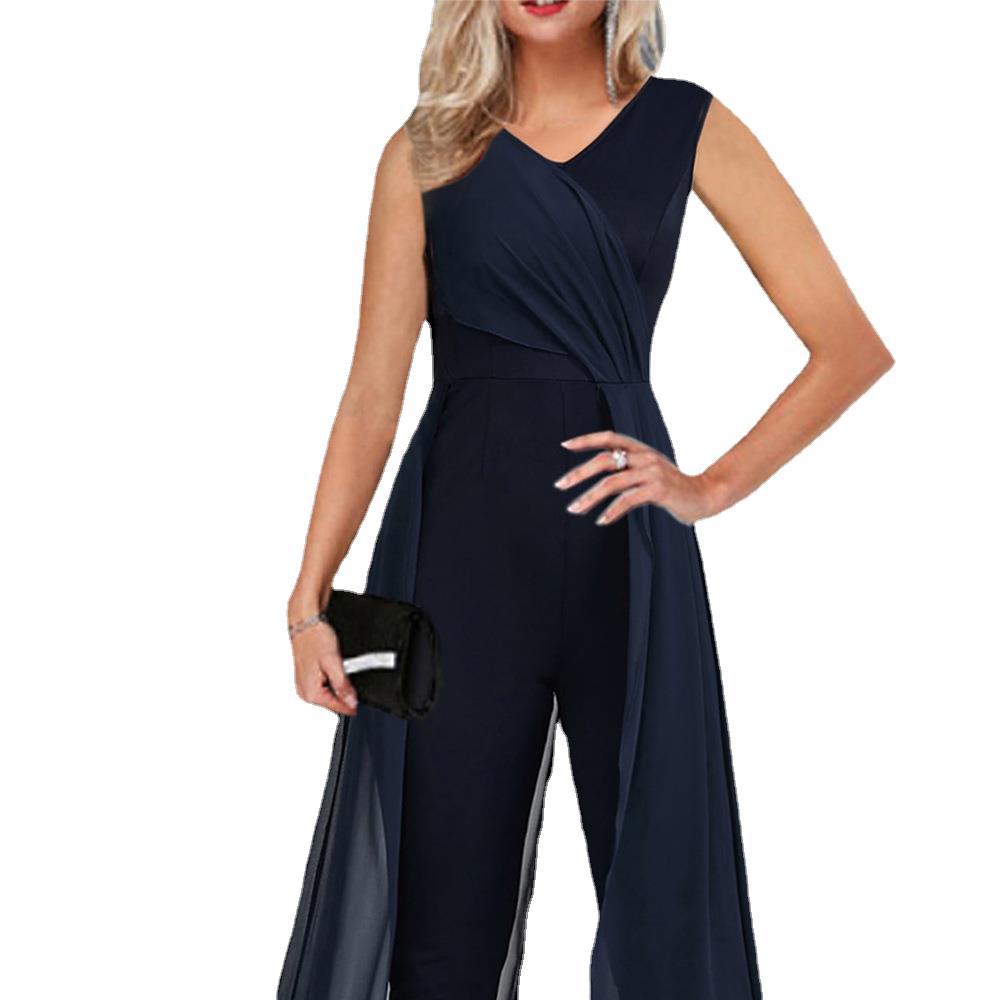 Transfronterizo 2023 Verano nueva eBay Amazon estación independiente de color sólido europeo y americano con cuello en V sin mangas mono casual para las mujeres image 7