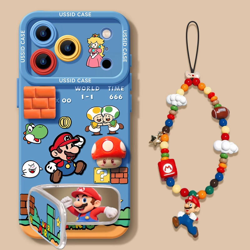 Blue Mario Apple 16 Mobile Phone Case New Iphone17Promax Mirror Holder 17Air Soft Shell Pro