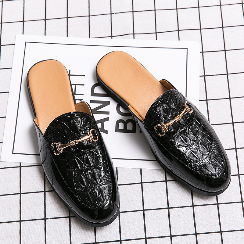 Fashion Men's Closed-Toe Autumn New Soft Sole Backless Lazy Leather Shoes British Style Large Size Half Slippers Sandals_vogvips.com
