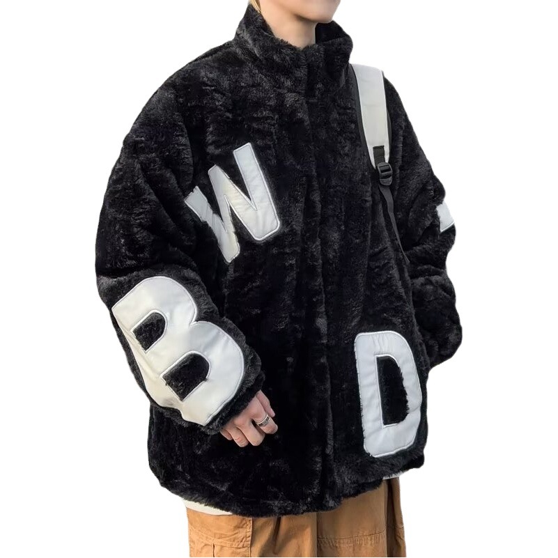 2023 carta de color de contraste bordado Abrigo acolchado de algodón de lana de cordero Abrigo acolchado de algodón de solapa para hombres y mujeres abrigo de lana de cordero de invierno engrosado