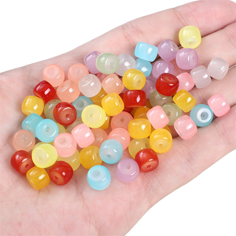 8mm Glass Vintage Imitation Jade Barrel Beads Handmade DIY Bracelet Bracelet Necklace Accessories Material Scattered Beads Beads