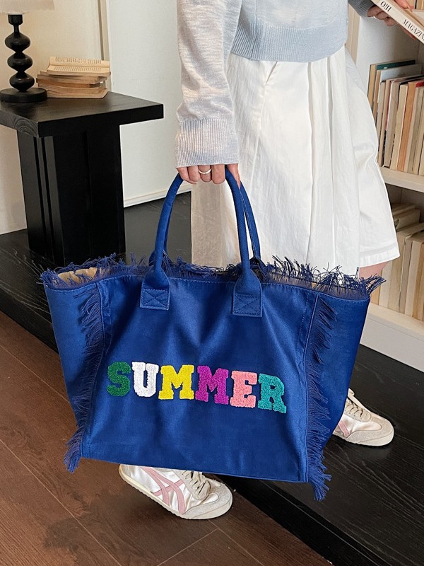 Nuevo estilo transfronterizo de moda con bordas bolsas de mano bolsas de lona ociosas simples bolsas de hombro de gran capacidad para estudiantes de viajes