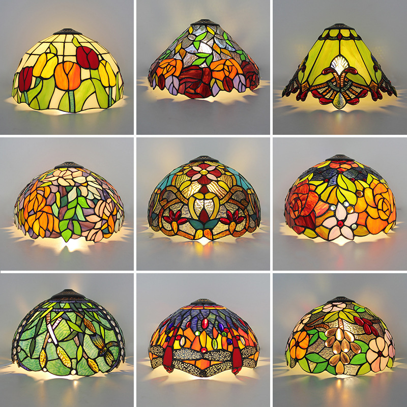 American-Style Vintage Tiffany Stained Glass Table Lamp Shade with a Diameter of 30cm Suitable for Living Room, Dining Room, and Study Lamps