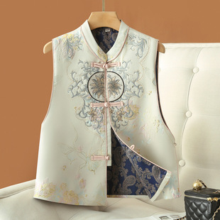 Autumn 2024 New Chinese Vest Women's Sleeveless Top National Style Mother's Embroidered Collar Vintage Vest Coat Women