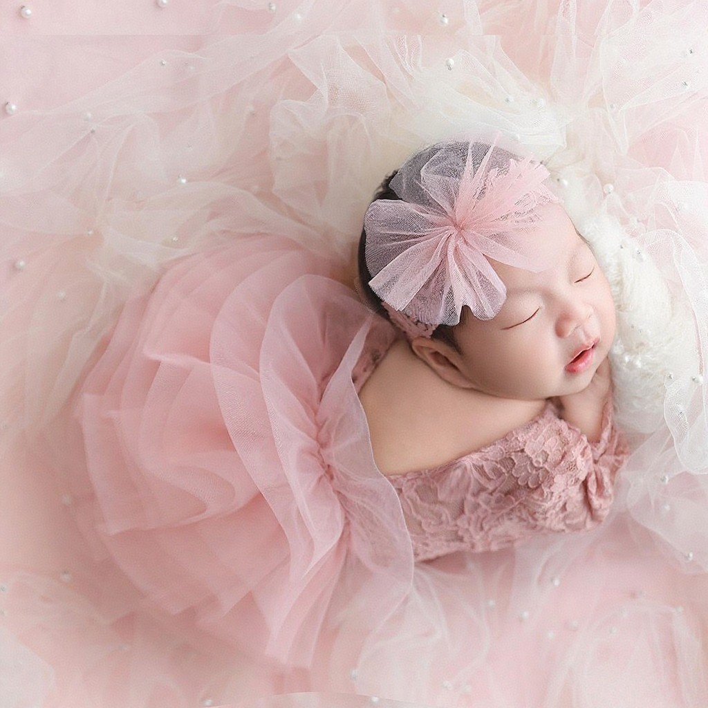 Cross-Border Newborn Photography Clothing Baby Fluffy Mesh Lace Gauze Skirt Head Flower Two-Piece Photo Clothing Studio Clothing