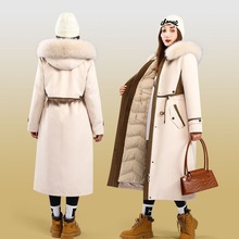 新款派克服羽绒服可拆卸鹅绒内胆狐狸毛领过膝长款加厚女皮草大衣