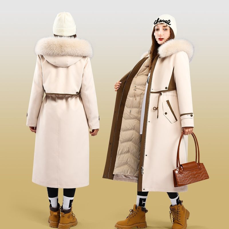 新款派克服羽绒服可拆卸鹅绒内胆狐狸毛领过膝长款加厚女皮草大衣