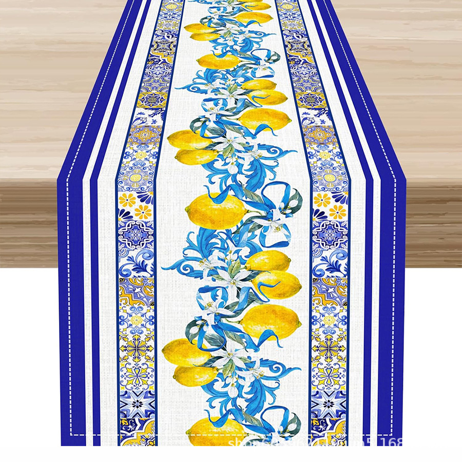 Nuevo verano limón lino bandera de mesa de fiesta al aire libre decoración de mesa de té de tela en el hogar bandera de mesa de té