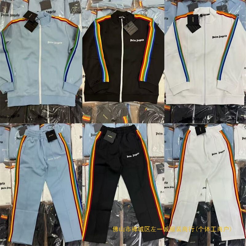 2025 New Rainbow Side Stripe Casual Sports Men's and Women's Jackets Retro Casual Zipper Shirts