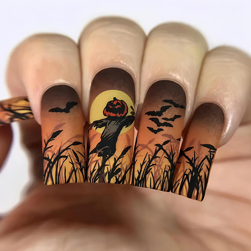 Autumn Scarecrow Dusk Orange Matte Medium Tube Finished Wearable Manicure Nail Pieces Fake Nail Pieces Halloween Autumn Scarecrow Dusk Orange Matte Medium Tube Finished Wearable Manicure Nail Pieces Fake Nail Pieces Halloween