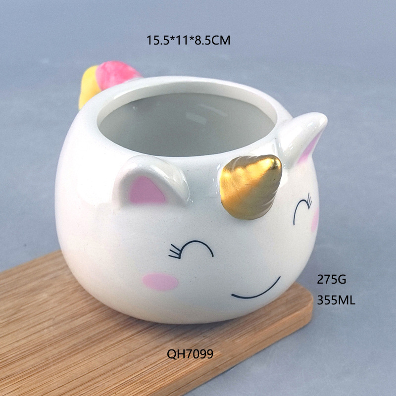Taza de cerámica de unicornio transfronteriza taza de desayuno de leche arco iris taza de oficina de dibujos animados taza creativa para el hogar