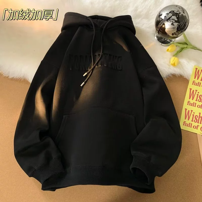Американский плюшевый свитер мужской осенний и зимний прилив свободный с капюшоном буквенно-буквенно-капюшон гонконгский стиль дикий повседневный толстовка с капюшоном