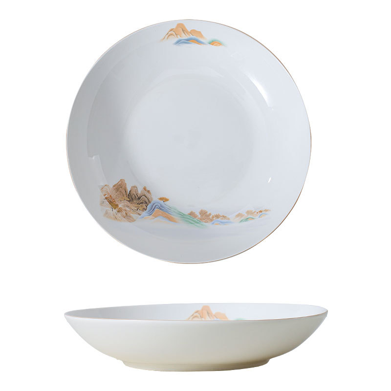 Jinshanhe plato de comedor de alto valor, plato de cerámica, conjunto de platos domésticos, plato de flores asadas de alta temperatura, plato de platos