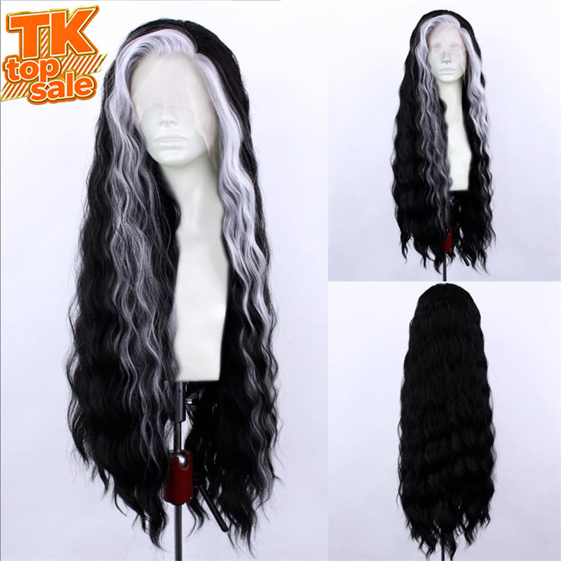 Guangdong Cross-Border Export Hand-Woven Lace Wig with Highlights, High-Temperature Fiber, 13*4 Realistic Invisible Front Lace Wig for Women Guangdong Cross-Border Export Hand-Woven Lace Wig with Highlights, High-Temperature Fiber, 13*4 Realistic Invisible Front Lace Wig for Women