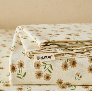 Small Floral Old Coarse Mat Cotton Bed Sheet Three-Piece Set Summer Raw Cotton Air Conditioning Soft Mat Machine Washable Dormitory Bed Sheet