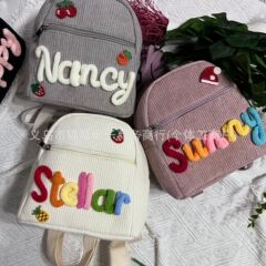 etsy ホット販売刺繍女性のコーデュロイ無地ファッションレディースバックパックシンプルで多用途のバックパック小さなバッグ