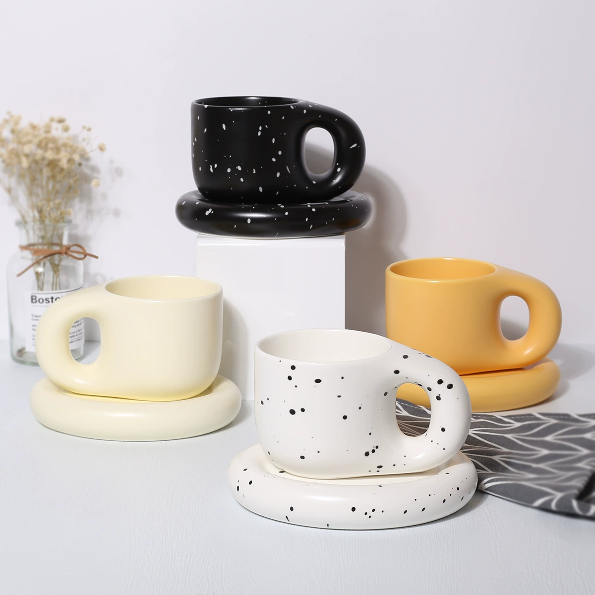 Ceramic coffee handle with glass, for beloved, internet celebrity