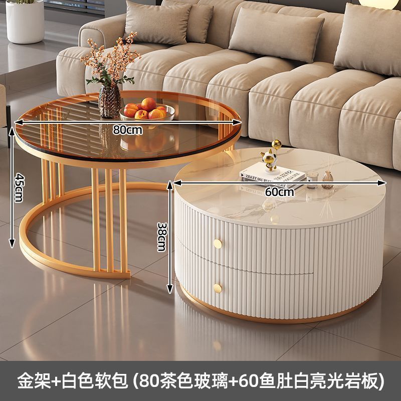 亿君岩板茶几轻奢现代简约圆形小户型茶几客厅家用极简折叠大理石|undefined