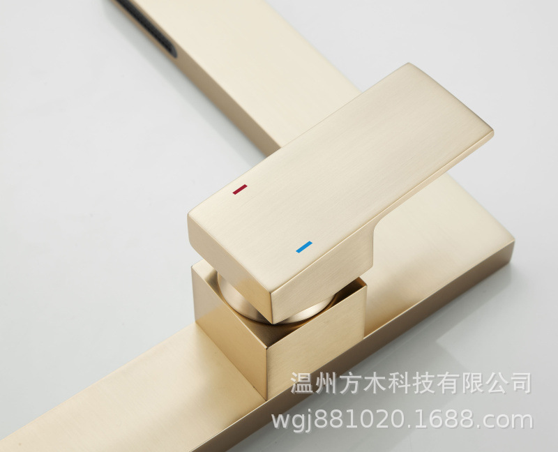 All-copper flat seven-shaped square creative bathroom, waterfall, single hole, single handle, side-opening basin, cold and hot water faucet for washing undefined