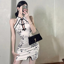 2025夏季新款改良版复古印花镂空性感短款旗袍连衣裙女装旗袍裙