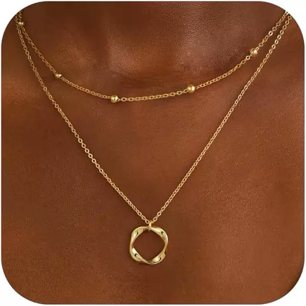 European and American Cross-border Foreign Trade Irregular Circle Multi-layer Necklace Electroplated 14k Real Gold Stacking Exquisite Necklace suit Women