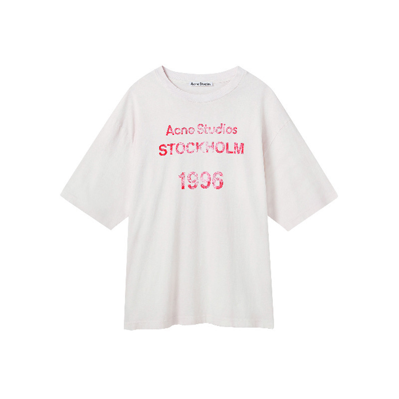 跨境专供高品质AC1996字母印花水洗做旧轻奢潮牌宽松男女情侣T恤|undefined