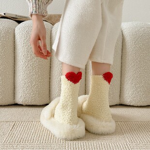 2024 autumn and winter new love hair-free coral velvet socks in the tube half velvet home sleep floor socks wholesale