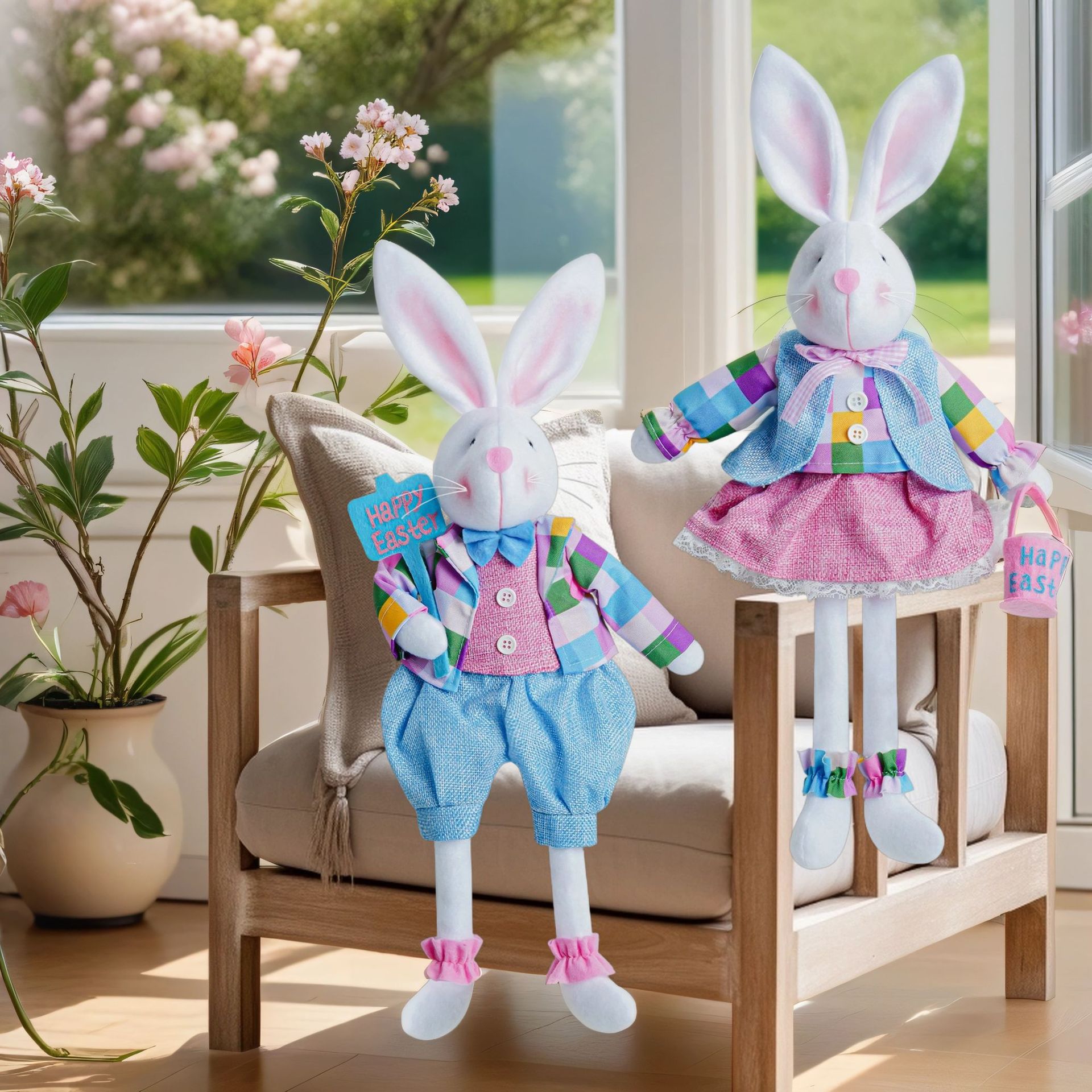 Cruz-frontera nueva muñeca de conejo de Pascua cesta de Pascua marca conejo muñeca colgante decoración del partido