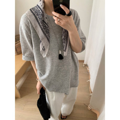 木四 100%全羊毛圆领宽松针织短袖女秋季慵懒风极简羊毛衫M6467