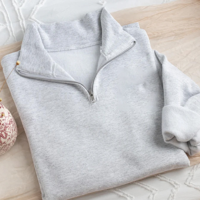 Cross-Border Women's Half-Zip 1/4 Zipper Preppy Collar Sweatshirt Pullover Pure Color Stand-Up Collar Sweatshirt