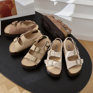 Женские туфли Birkenstock из натуральной кожи на толстой подошве, новые повседневные сандалии с пряжкой для женщин, летняя верхняя одежда Birkenstock, экспортные сандалии Birkenstock