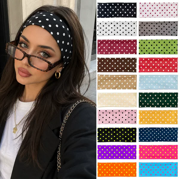 New Polka Dot Yoga Elastic Headband Fashionable Polka Dot Makeup Headband Hair Accessories Sports Fitness Sweat-Absorbent Headband