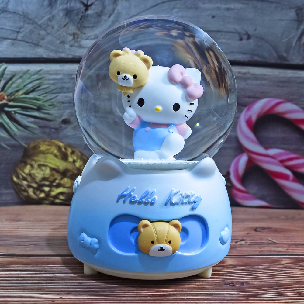 Caja de música con bola de cristal de dibujos animados, adornos de resina, copo de nieve, caja de música creativa para regalo de cumpleaños y Navidad para niños